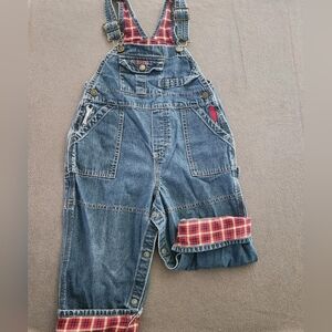 Vtg OshKosh B'Gosh Denim Overalls Embroidered Tools Plaid Flannel Lined 24 Mo